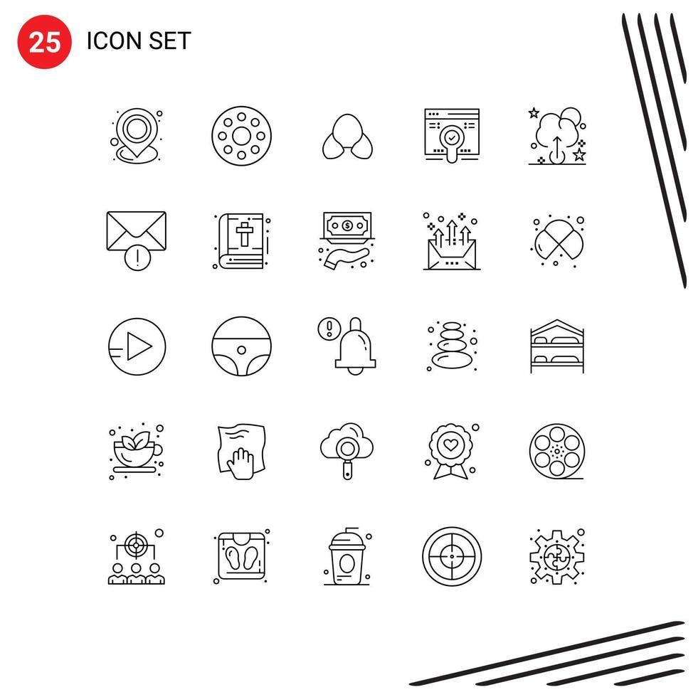 grupo de símbolos de iconos universales de 25 líneas modernas de búsqueda de sostén en la nube elementos de diseño vectorial editables vector