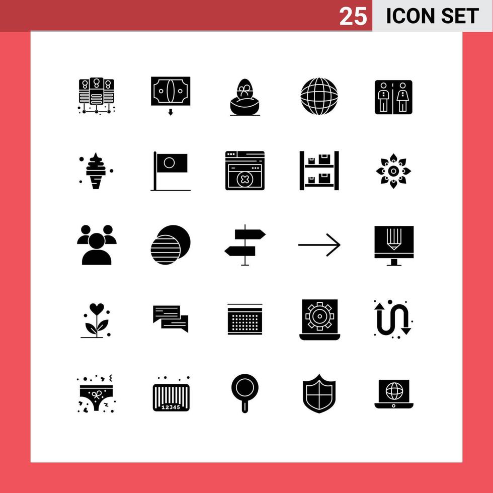 Universal Icon Symbols Group of 25 Modern Solid Glyphs of machine down boiled world globe Editable Vector Design Elements