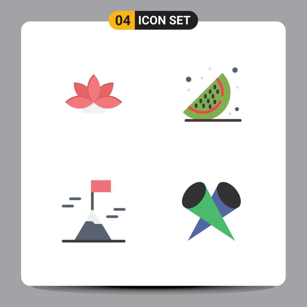 Pack of 4 creative Flat Icons of flower nature plant watermelon lights Editable Vector Design Elements