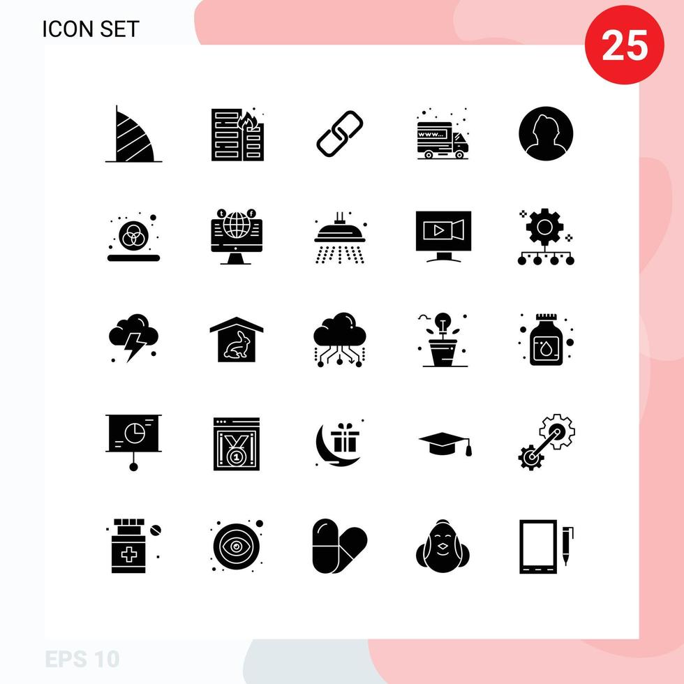 Pack of 25 Modern Solid Glyphs Signs and Symbols for Web Print Media such as domain international house hosting pin Editable Vector Design Elements