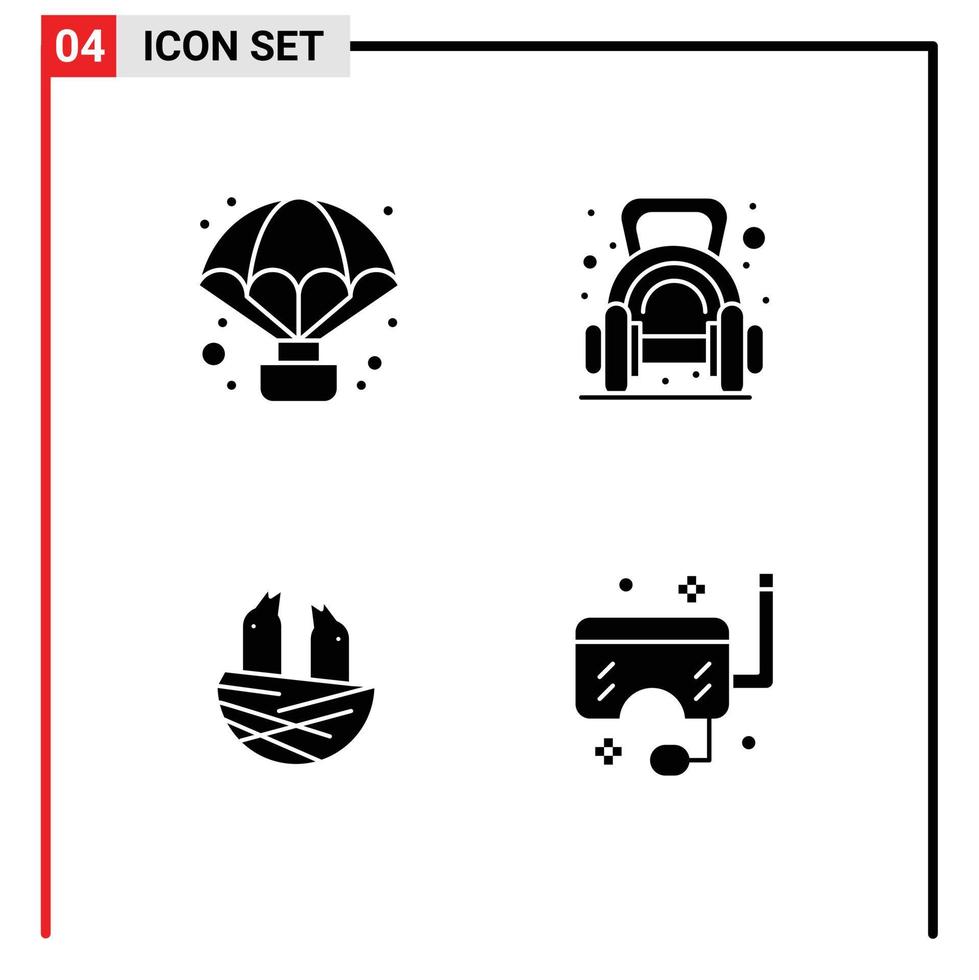 Mobile Interface Solid Glyph Set of 4 Pictograms of adventure animal observation weight house Editable Vector Design Elements