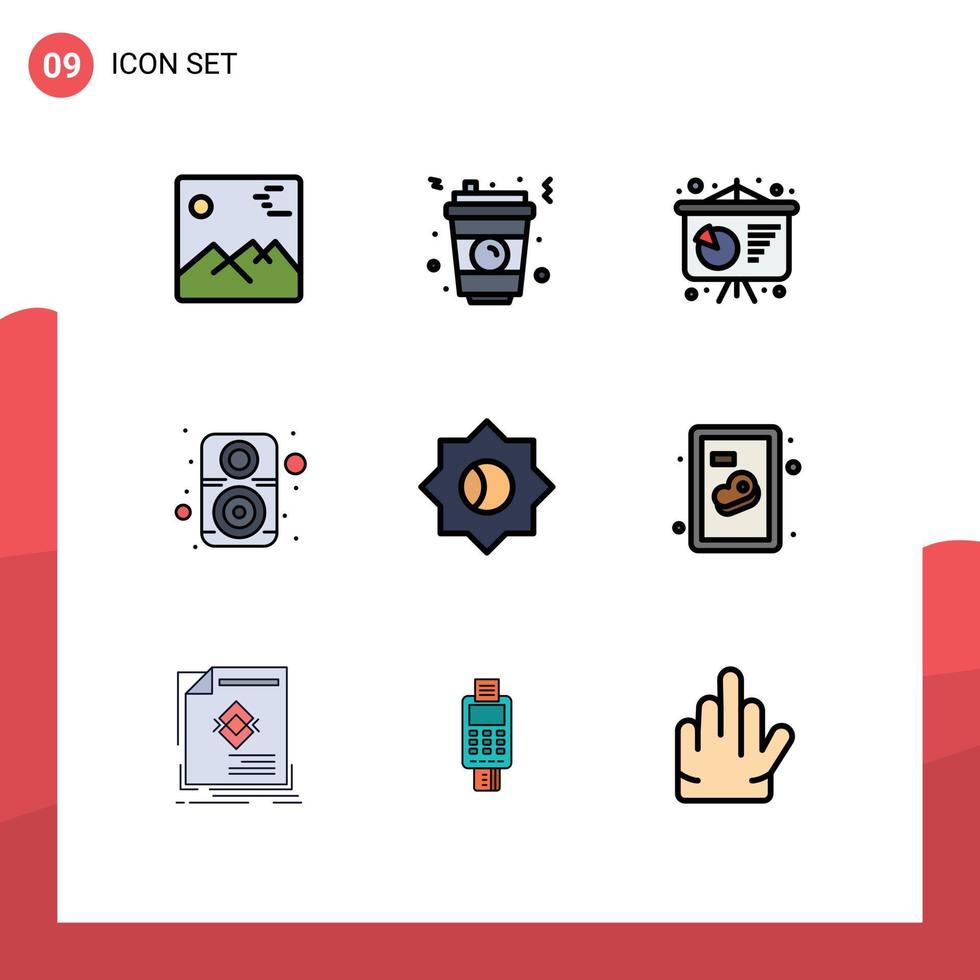 grupo de símbolos de iconos universales de 9 colores planos de línea de relleno modernos de ui elementos básicos de diseño de vectores editables de hardware de altavoz de presentación empresarial