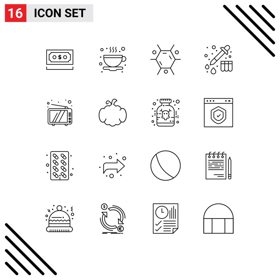 Modern Set of 16 Outlines and symbols such as device television biology retro device Editable Vector Design Elements