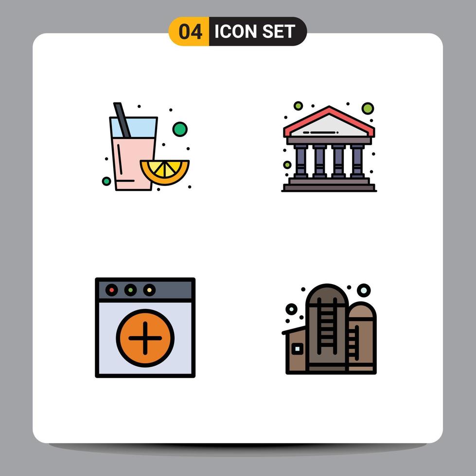 Universal Icon Symbols Group of 4 Modern Filledline Flat Colors of fruit new bank building container Editable Vector Design Elements
