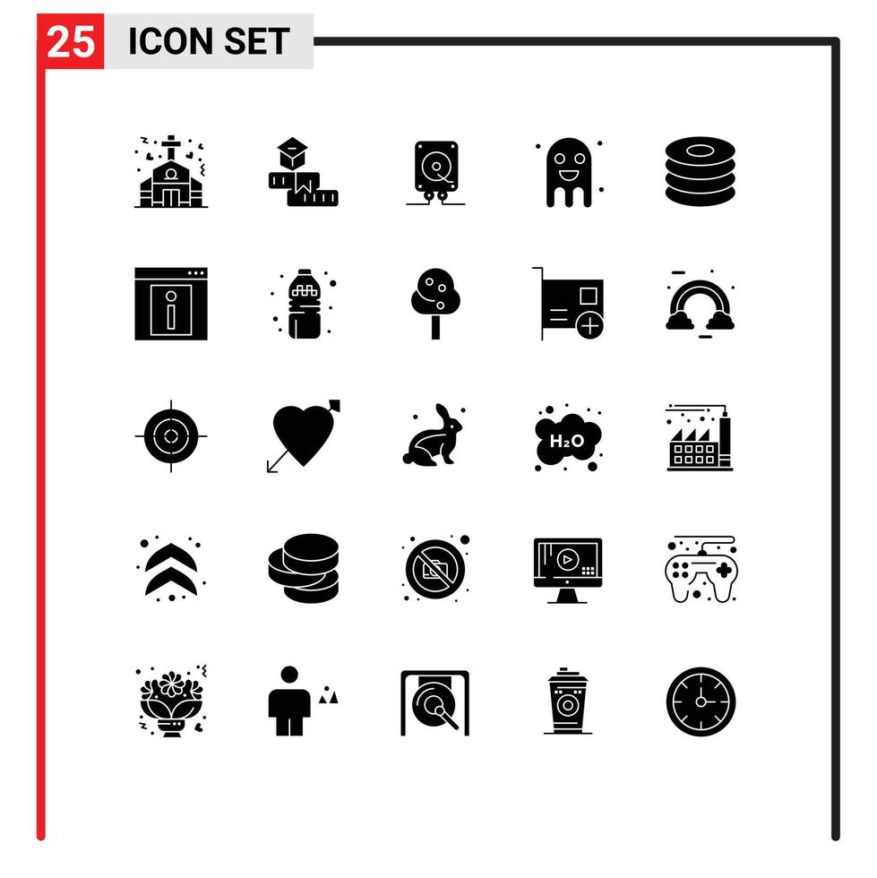 25 Universal Solid Glyph Signs Symbols of halloween festival study copy play Editable Vector Design Elements