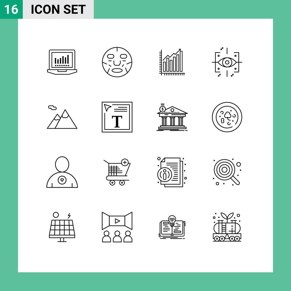 16 Universal Outlines Set for Web and Mobile Applications future advanced graph trends marketing Editable Vector Design Elements