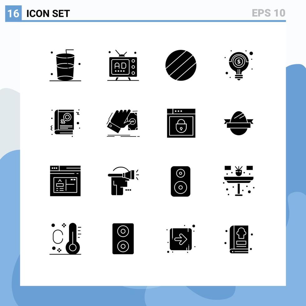 Pictogram Set of 16 Simple Solid Glyphs of sign library ball book money Editable Vector Design Elements