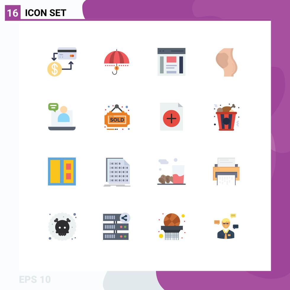 Mobile Interface Flat Color Set of 16 Pictograms of sidebar left money interface support Editable Pack of Creative Vector Design Elements