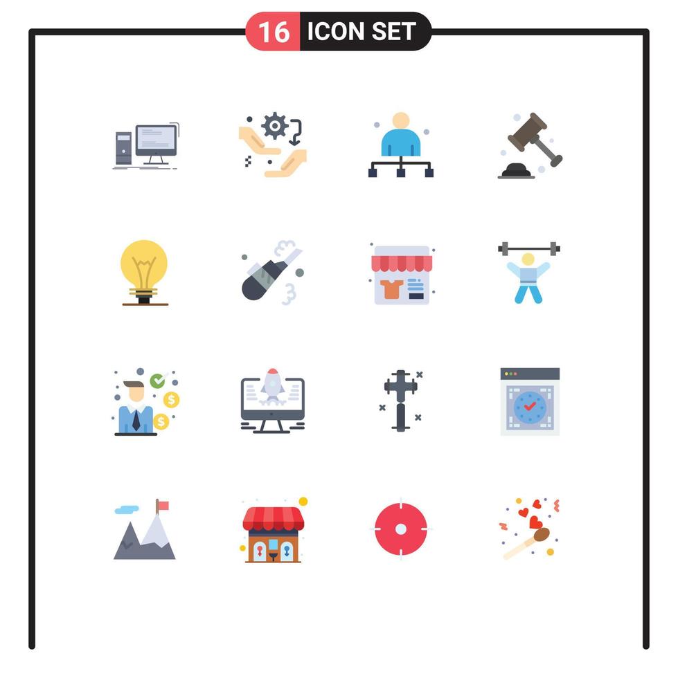 Mobile Interface Flat Color Set of 16 Pictograms of security insurance configuration head chief Editable Pack of Creative Vector Design Elements