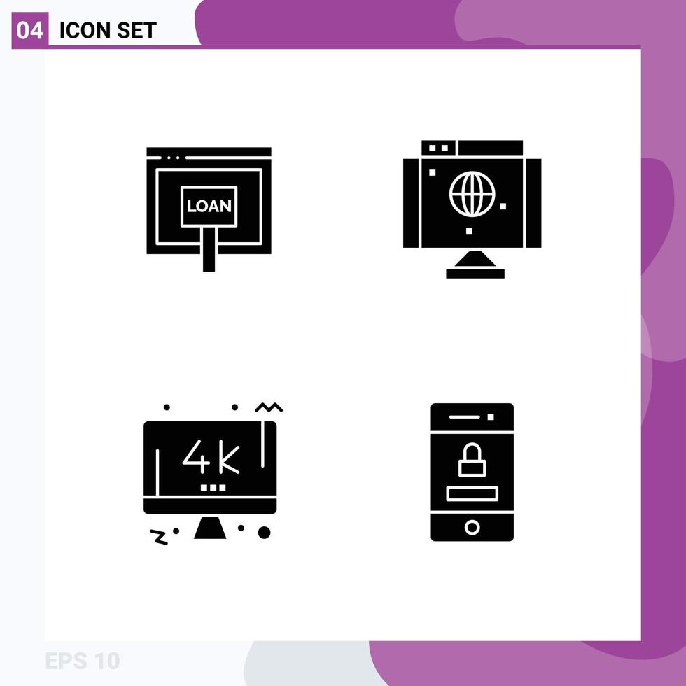 4 Solid Glyph concept for Websites Mobile and Apps credit monitor money internet tv Editable Vector Design Elements