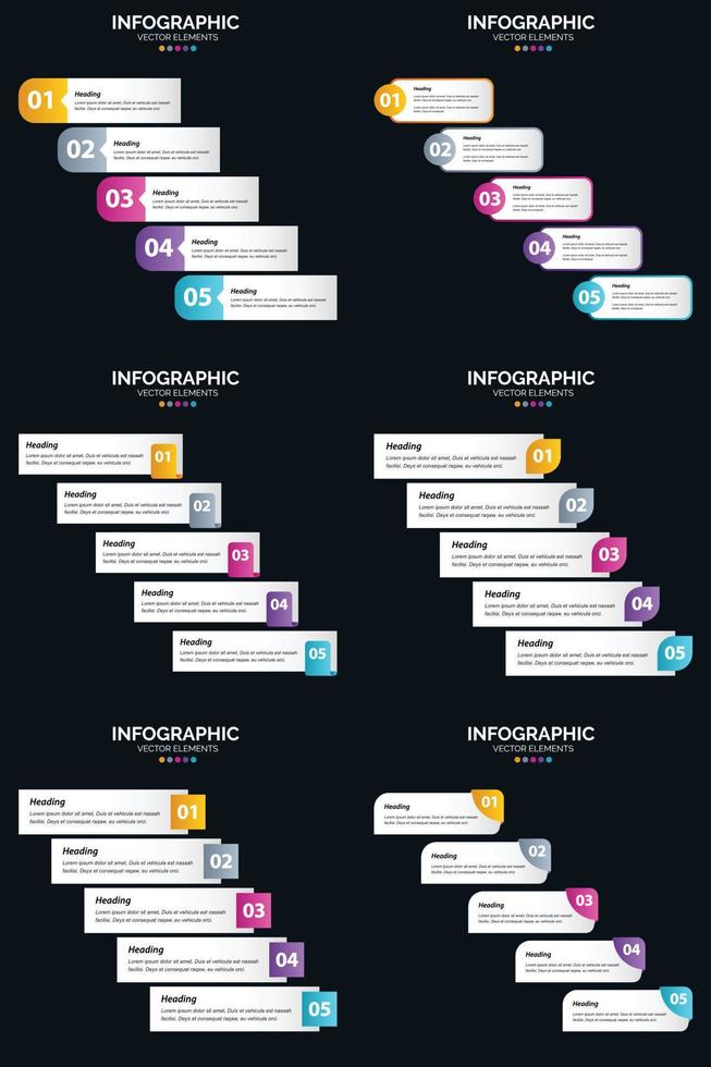 Vector 6 Infographics Pack Presentation slide template 5 Steps cycle diagrams and timelines