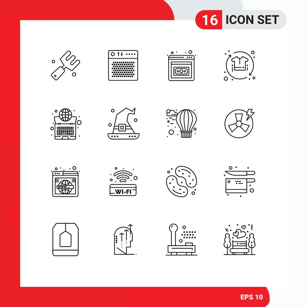 Modern Set of 16 Outlines and symbols such as global shirt portable sale clothing Editable Vector Design Elements