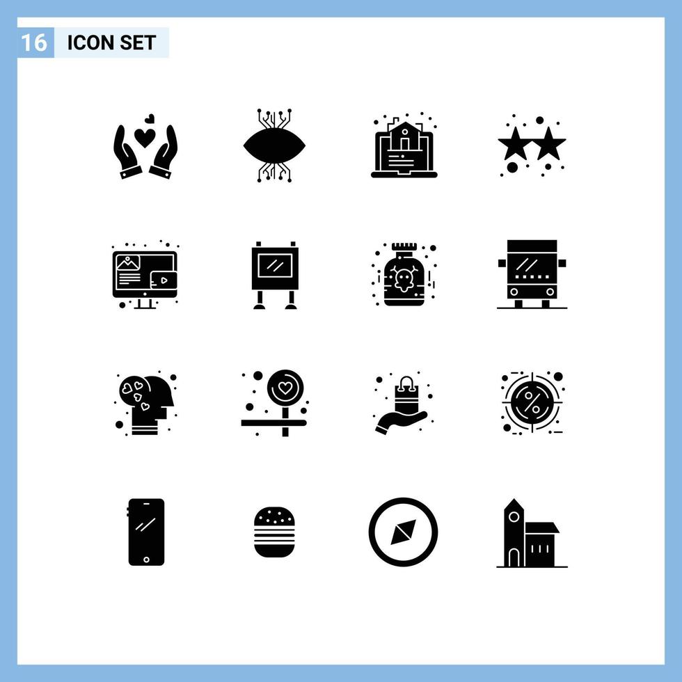 Modern Set of 16 Solid Glyphs Pictograph of blog party eye firework online Editable Vector Design Elements