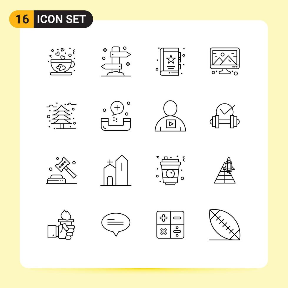 Set of 16 Commercial Outlines pack for design image vacation creative marketing Editable Vector Design Elements