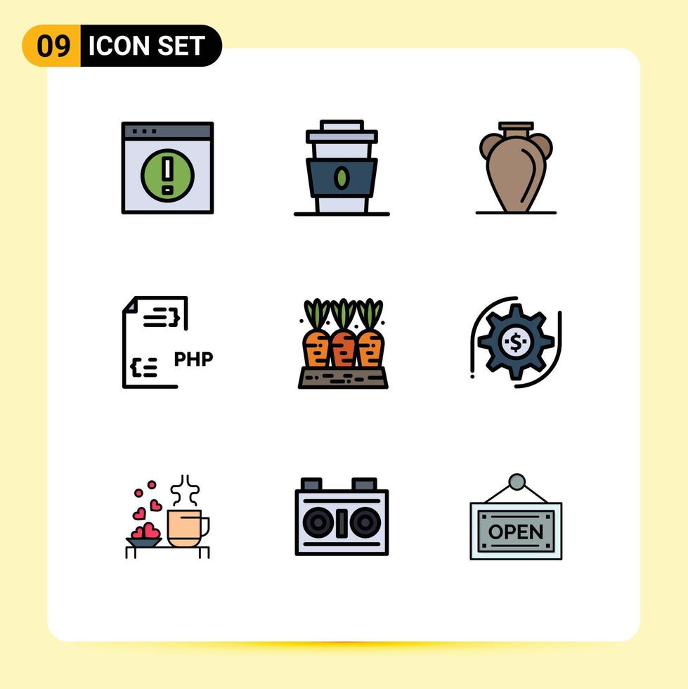 9 Universal Filledline Flat Color Signs Symbols of development coding fast vase history Editable Vector Design Elements