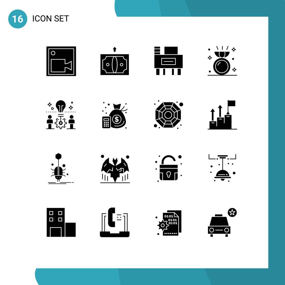 Set of 16 Commercial Solid Glyphs pack for idea team desk ring engagement Editable Vector Design Elements