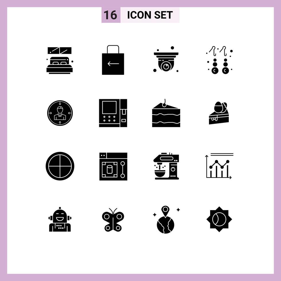 16 User Interface Solid Glyph Pack of modern Signs and Symbols of employee jewelry camera gold earring Editable Vector Design Elements