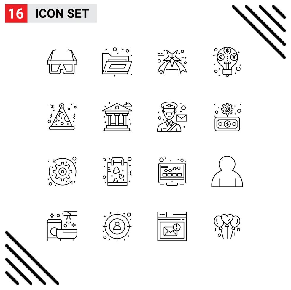 Mobile Interface Outline Set of 16 Pictograms of city party friday hat revenue Editable Vector Design Elements