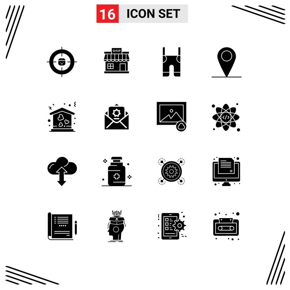 Pictogram Set of 16 Simple Solid Glyphs of pin global store straps clothes Editable Vector Design Elements