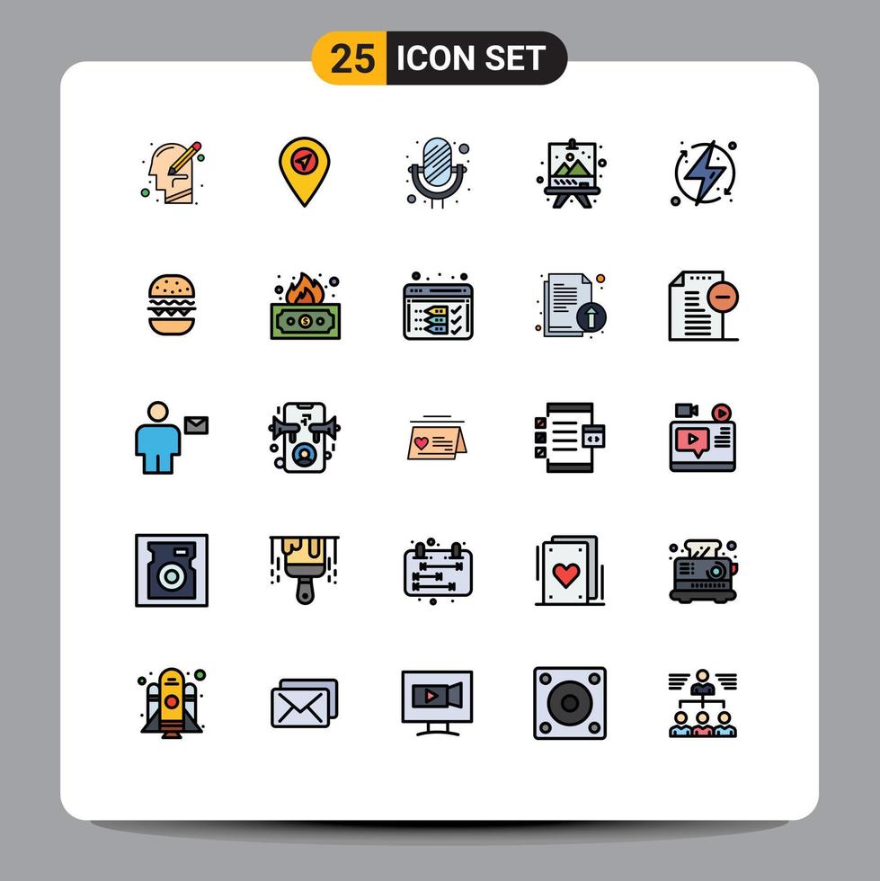 Universal Icon Symbols Group of 25 Modern Filled line Flat Colors of ecologic paint mic arts board Editable Vector Design Elements