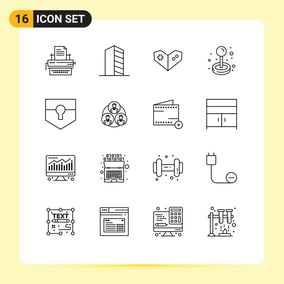 Pack of 16 Modern Outlines Signs and Symbols for Web Print Media such as key game landscape fun playstation Editable Vector Design Elements