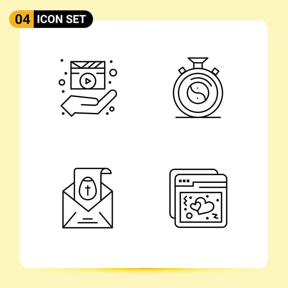 Set of 4 Commercial Filledline Flat Colors pack for director massege media player concentration easter Editable Vector Design Elements