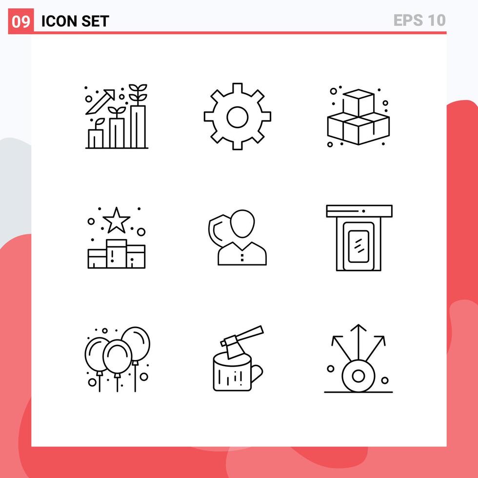 Pictogram Set of 9 Simple Outlines of insurance security game social rating Editable Vector Design Elements