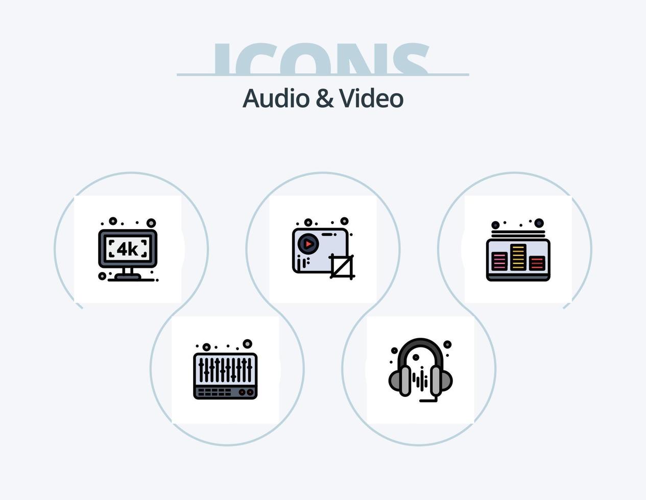 paquete de iconos llenos de línea de audio y video 5 diseño de iconos. multimedia. video. cultivo. pausa. audio vector