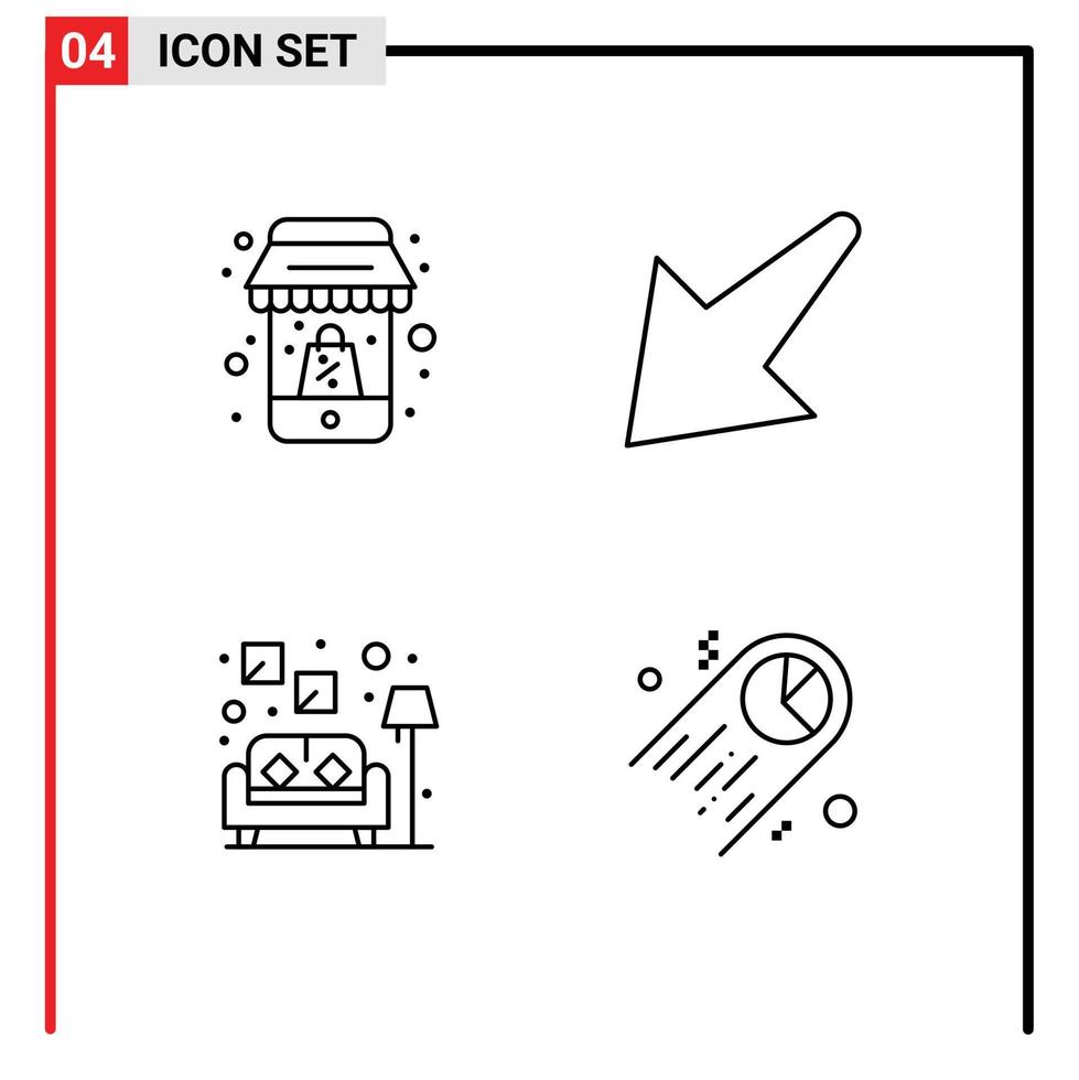 Group of 4 Filledline Flat Colors Signs and Symbols for shopping sofa mobile left pie Editable Vector Design Elements