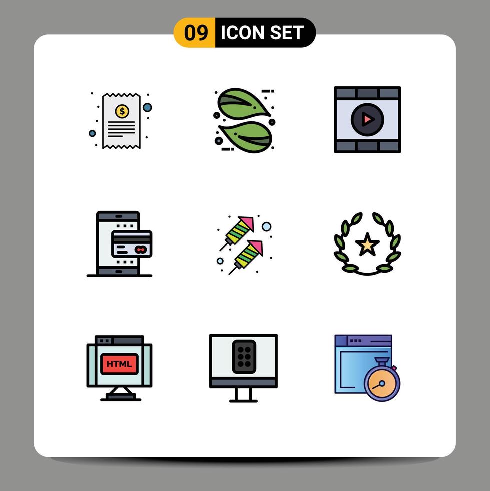 Set of 9 Modern UI Icons Symbols Signs for rocket payment control online card Editable Vector Design Elements