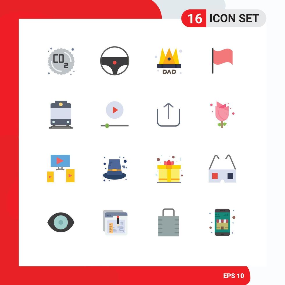 Set of 16 Modern UI Icons Symbols Signs for gadgets transport emperor railway flag Editable Pack of Creative Vector Design Elements