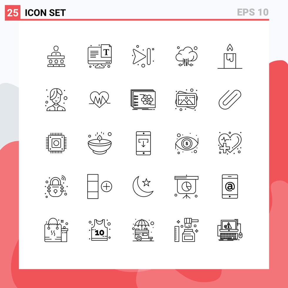 Modern Set of 25 Lines and symbols such as beauty candle arrows technology connection Editable Vector Design Elements