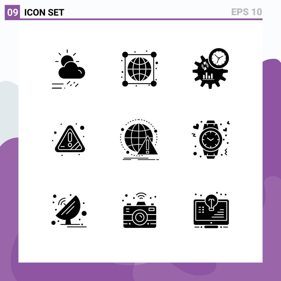9 glifos sólidos vectoriales temáticos y símbolos editables de conexiones de atención de alerta proceso de advertencia elementos de diseño vectorial editables vector
