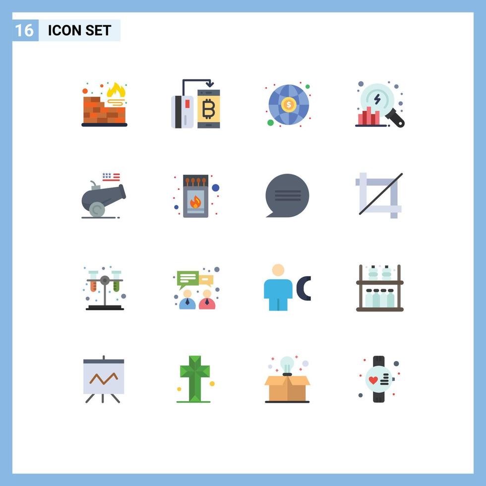 16 Thematic Vector Flat Colors and Editable Symbols of howitzer big gun global search analytics Editable Pack of Creative Vector Design Elements
