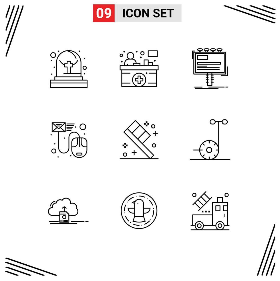 Modern Set of 9 Outlines and symbols such as toothbrush letter advertisement file data Editable Vector Design Elements