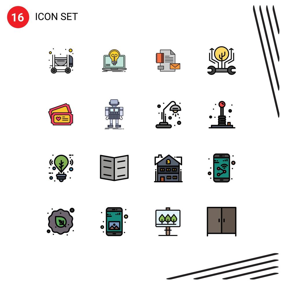 16 Universal Flat Color Filled Lines Set for Web and Mobile Applications hacking growth branding engineering identity Editable Creative Vector Design Elements