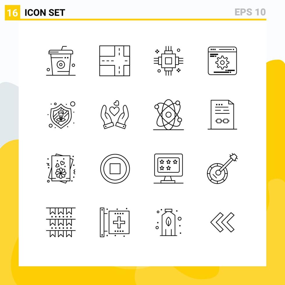 paquete de iconos vectoriales de 16 líneas y símbolos para el desarrollo de optimización eléctrica de empleados de seguridad elementos de diseño vectorial editables vector
