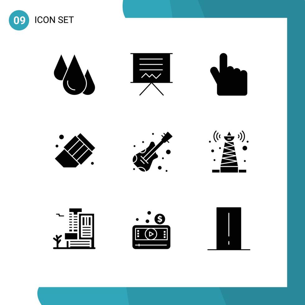 Universal Icon Symbols Group of 9 Modern Solid Glyphs of instrument erase education education hand Editable Vector Design Elements