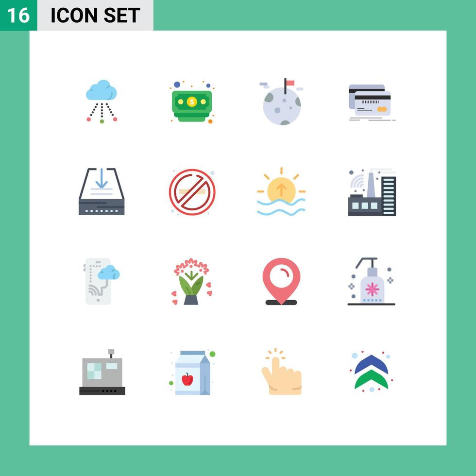 Modern Set of 16 Flat Colors Pictograph of email finance gas debit card Editable Pack of Creative Vector Design Elements