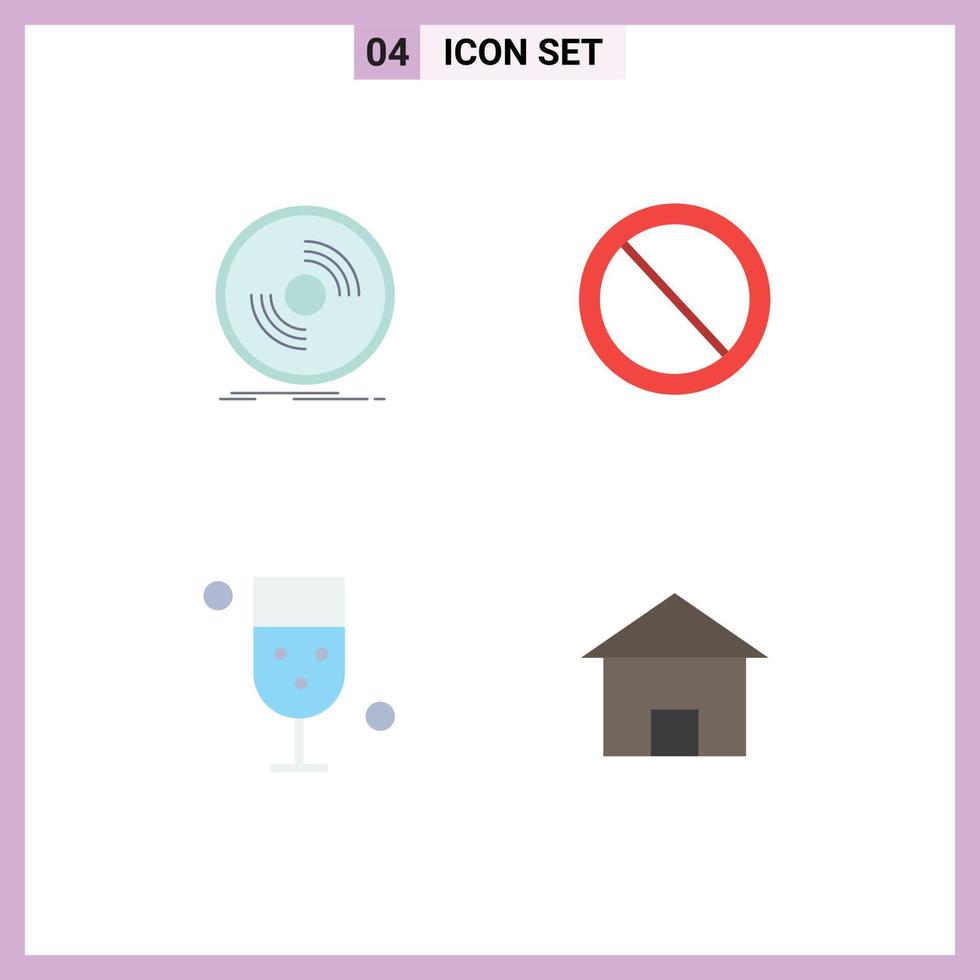 Pictogram Set of 4 Simple Flat Icons of disc cup record no drinking Editable Vector Design Elements