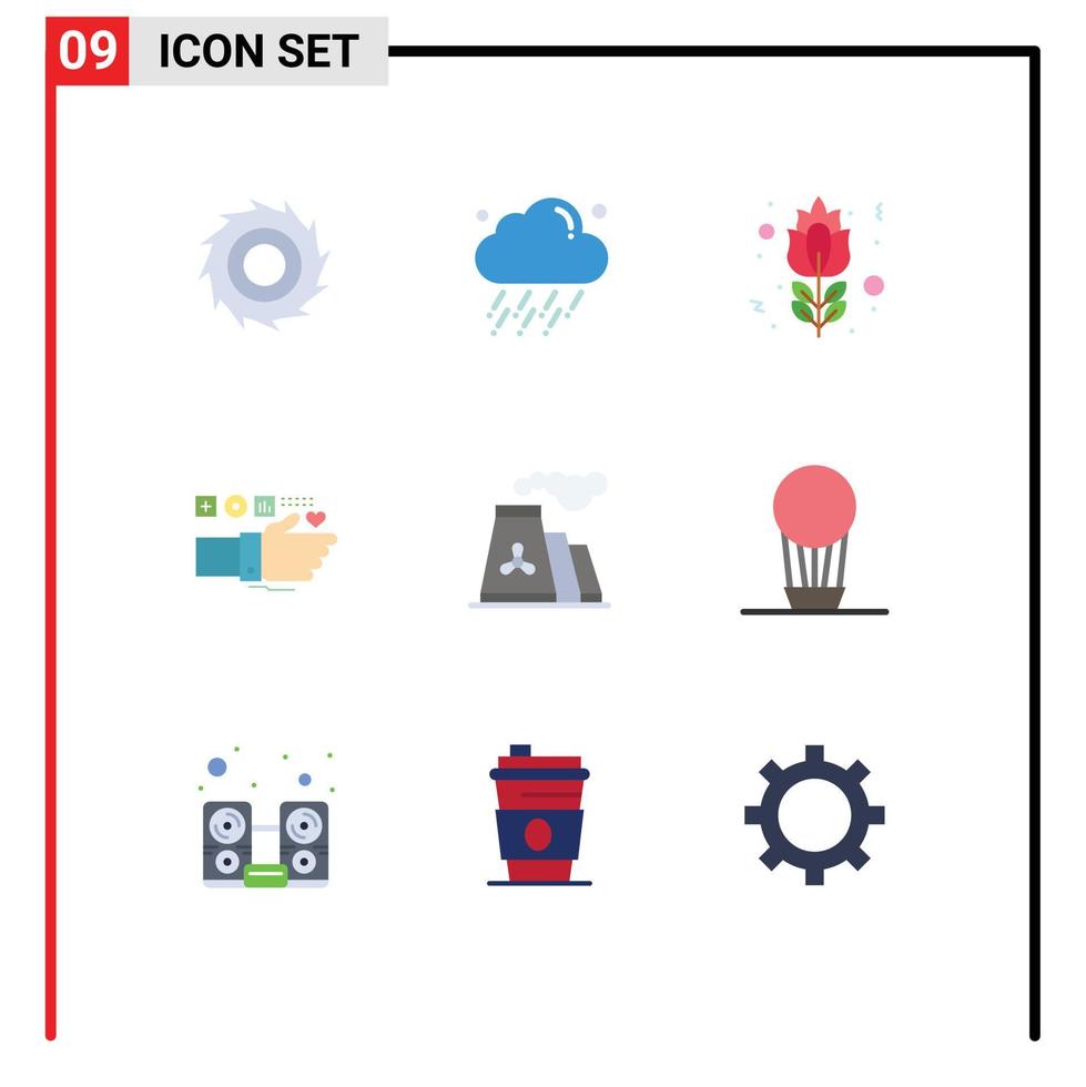 Modern Set of 9 Flat Colors and symbols such as pollution pulse flower heart technology Editable Vector Design Elements