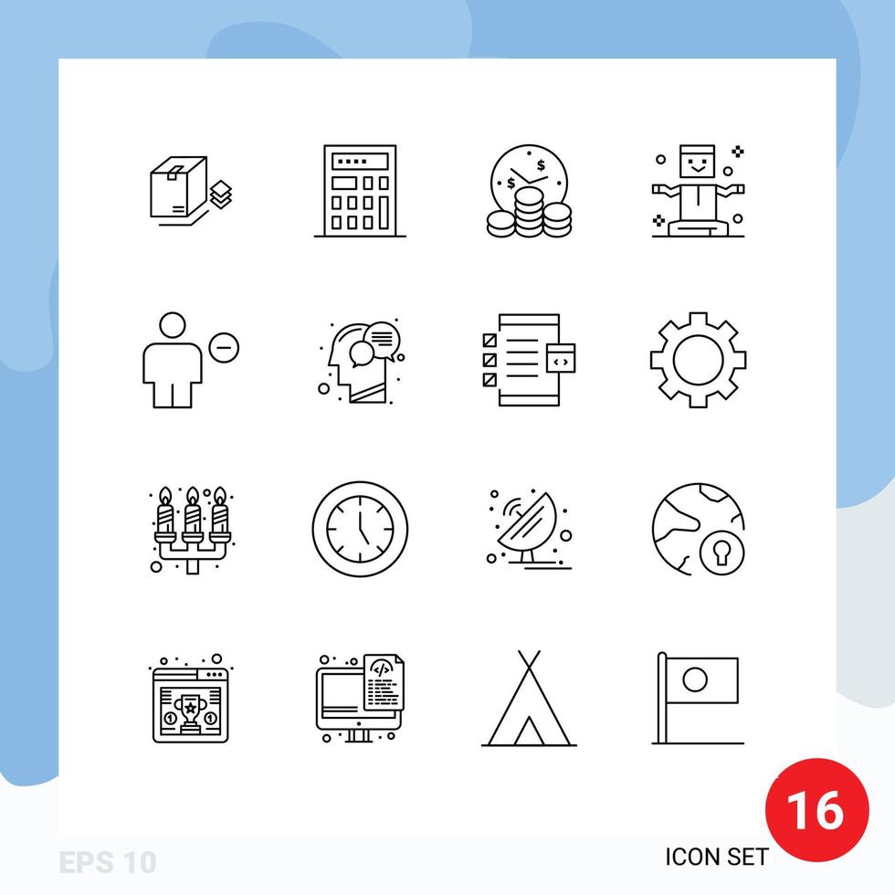 Mobile Interface Outline Set of 16 Pictograms of minus delete time body magic Editable Vector Design Elements