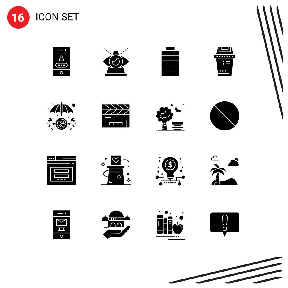 16 Thematic Vector Solid Glyphs and Editable Symbols of in love trash providence junk bin Editable Vector Design Elements