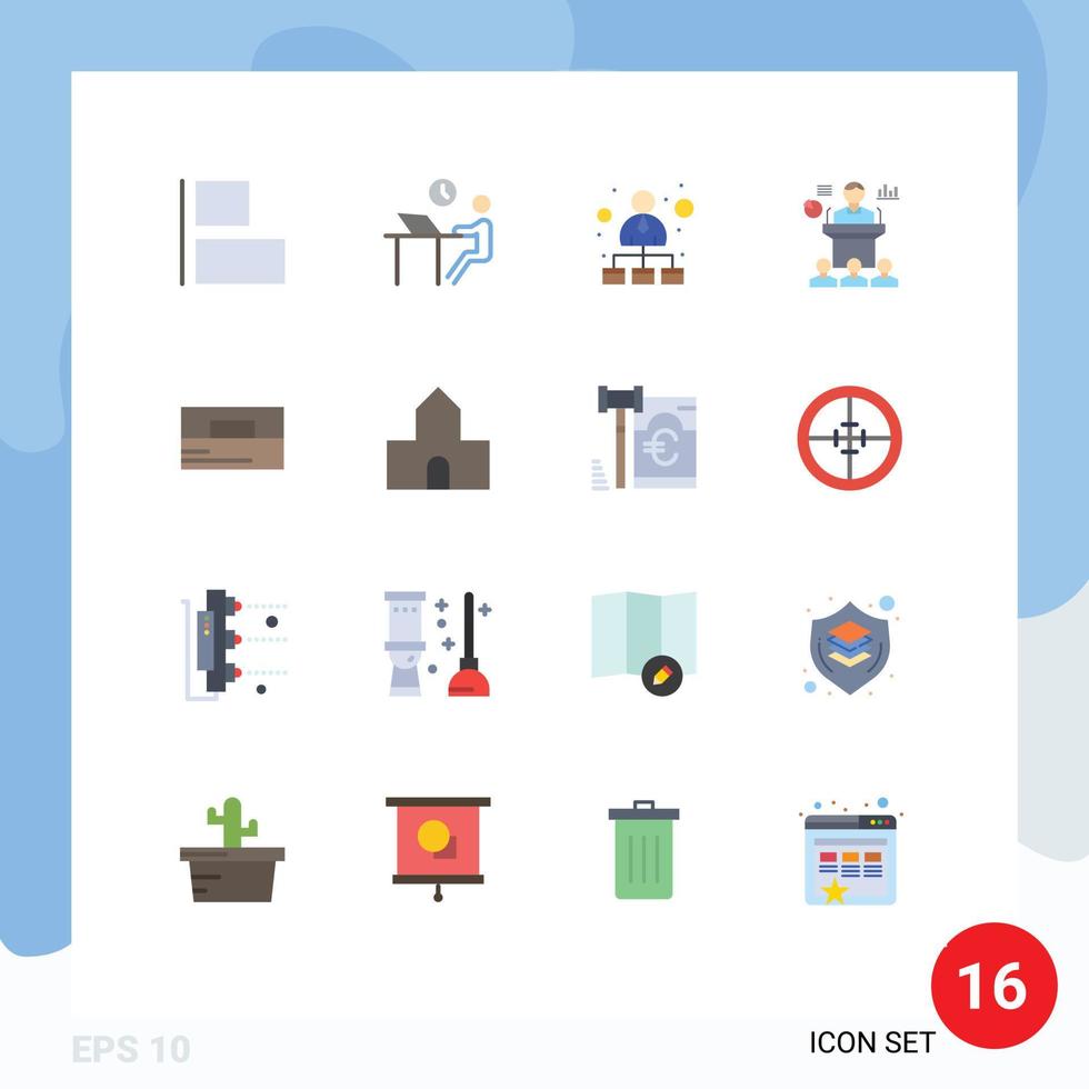 16 Universal Flat Color Signs Symbols of accessories presentation hierarchical network convention business Editable Pack of Creative Vector Design Elements
