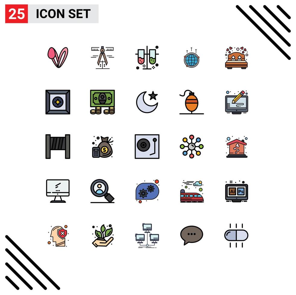 Universal Icon Symbols Group of 25 Modern Filled line Flat Colors of world connection lab test tubes communication globe Editable Vector Design Elements
