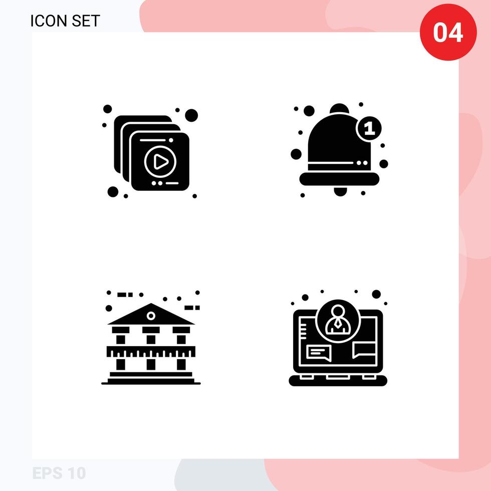 User Interface Pack of Basic Solid Glyphs of collection bank building alert alarm concept Editable Vector Design Elements