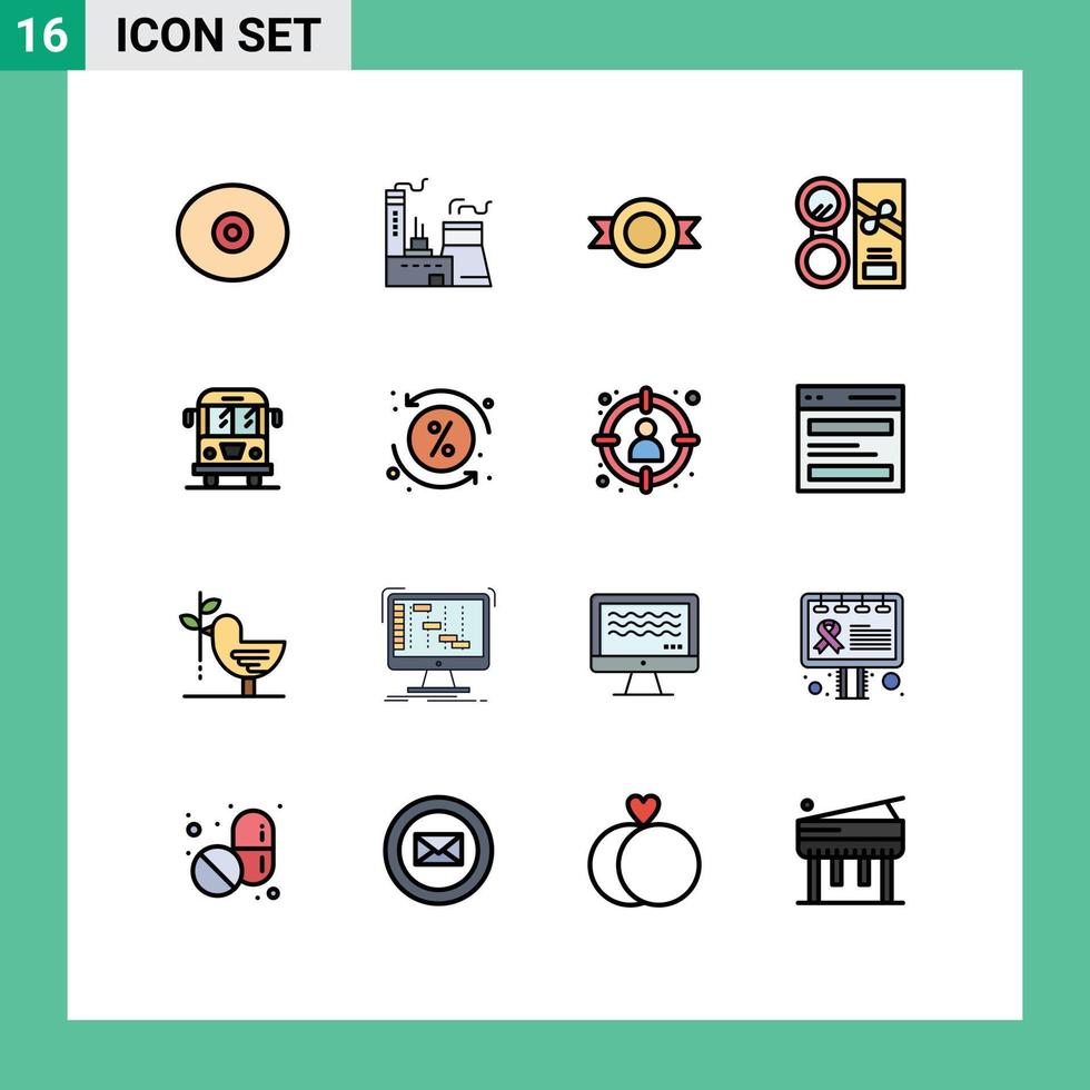 paquete de 16 líneas llenas de colores planos modernos, signos y símbolos para medios de impresión web, como el logotipo del camión de transporte, cosméticos en polvo, elementos de diseño de vectores creativos editables