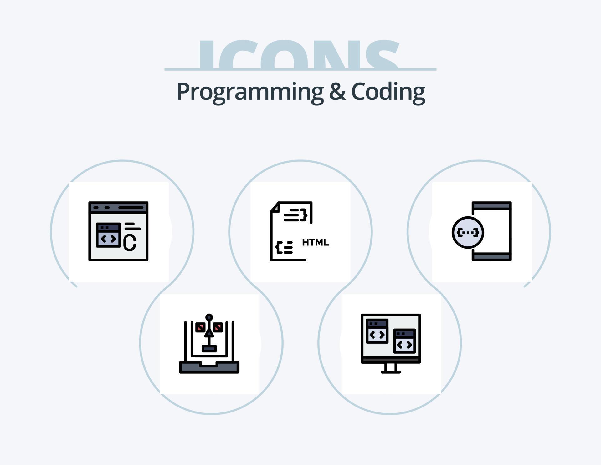 Programming And Coding Line Filled Icon Pack 5 Icon Design. develop ...