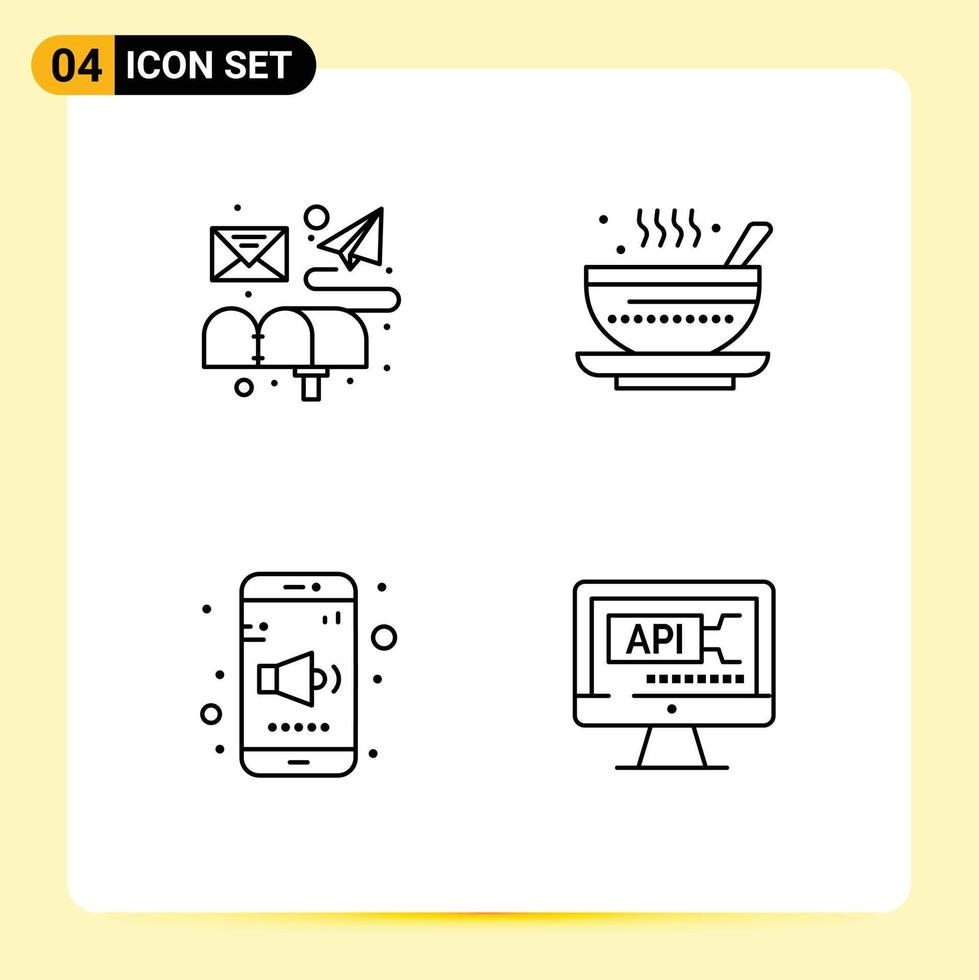 Modern Set of 4 Filledline Flat Colors and symbols such as box app mail hot sound Editable Vector Design Elements
