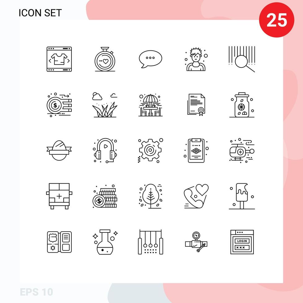 25 Universal Lines Set for Web and Mobile Applications search barcode bubble sportsman exerciser Editable Vector Design Elements